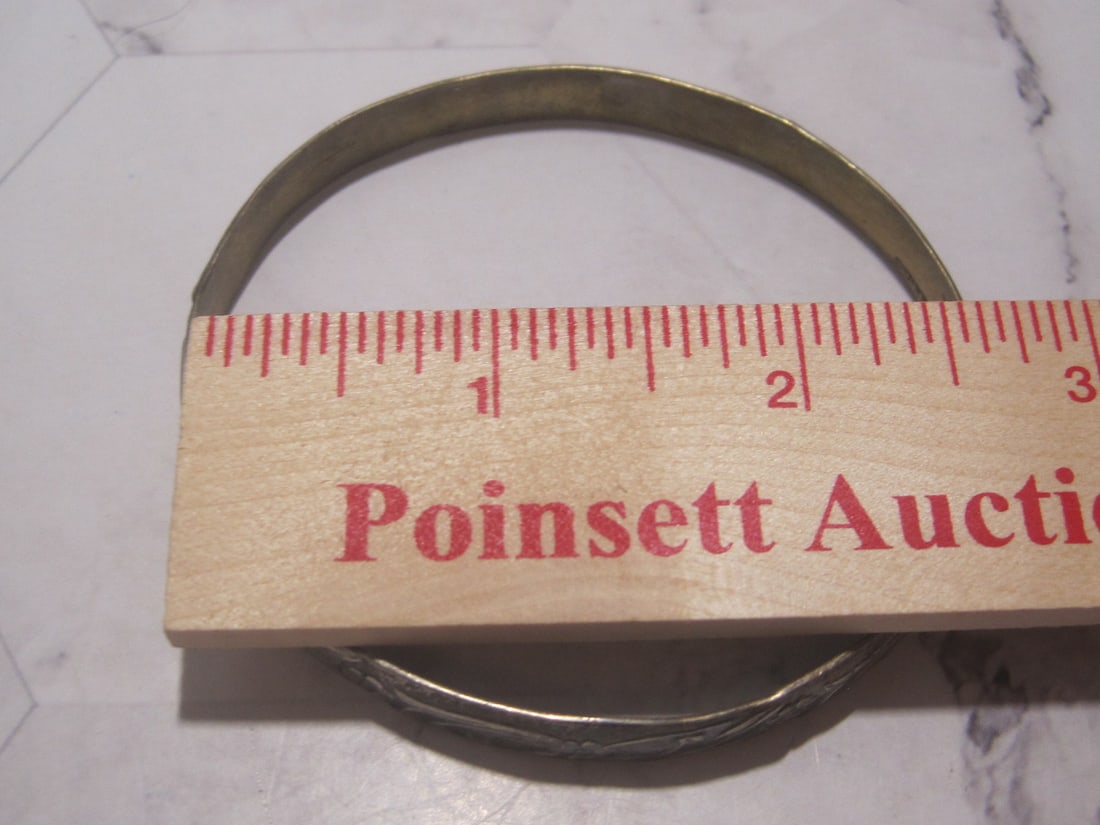 Mexican Silver Etched Bangle Bracelet - 5