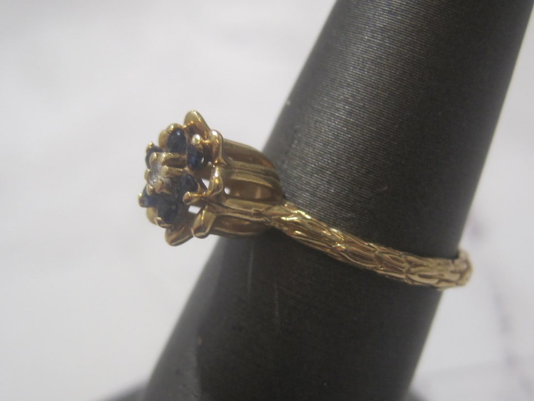 14k Gold Sapphire & Diamond Tulip Ring - 2