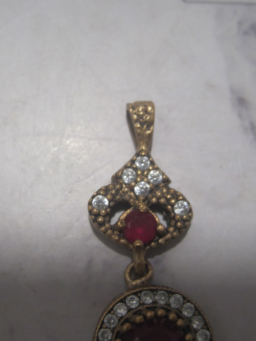 Sterling Silver Antique Victiorian Pendant with Stones - 2