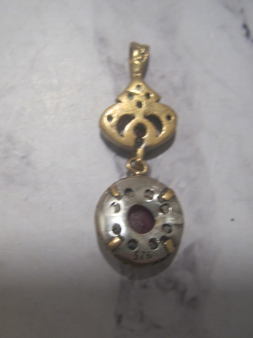 Sterling Silver Antique Victiorian Pendant with Stones - 4
