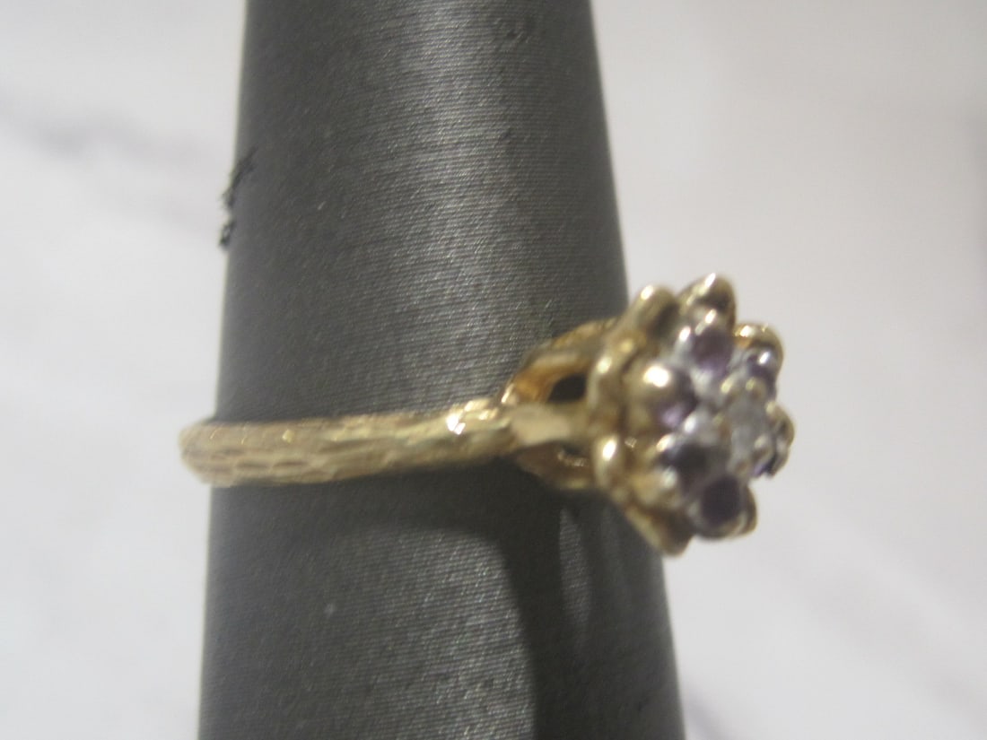 10k Gold Amethyst & Diamond Tulip Ring - 2