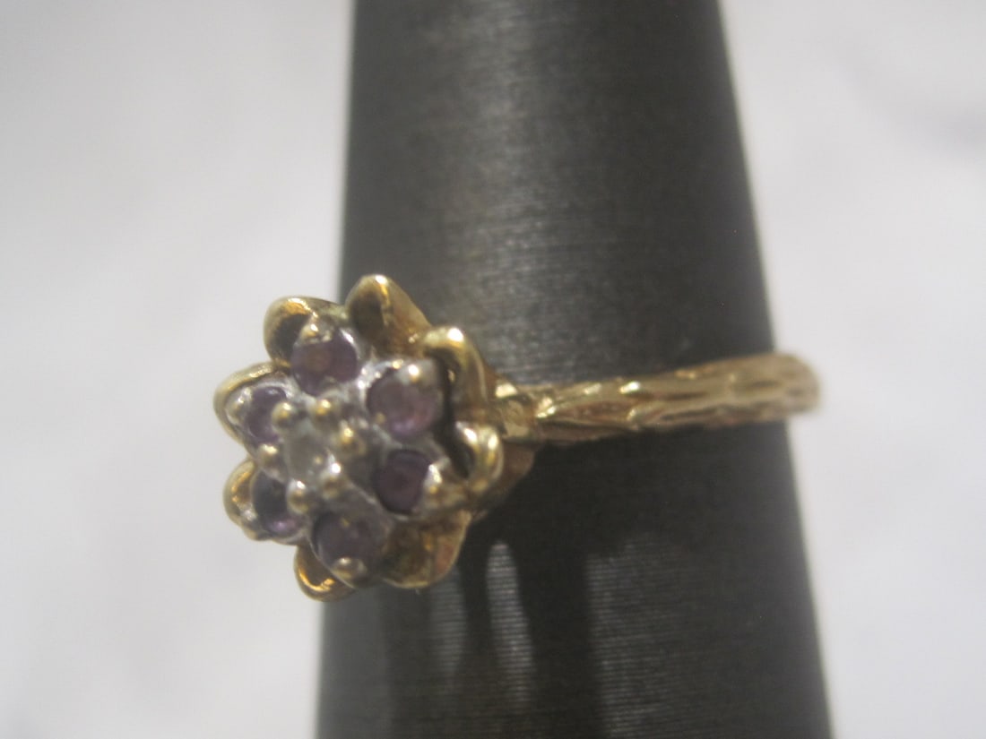 10k Gold Amethyst & Diamond Tulip Ring - 3