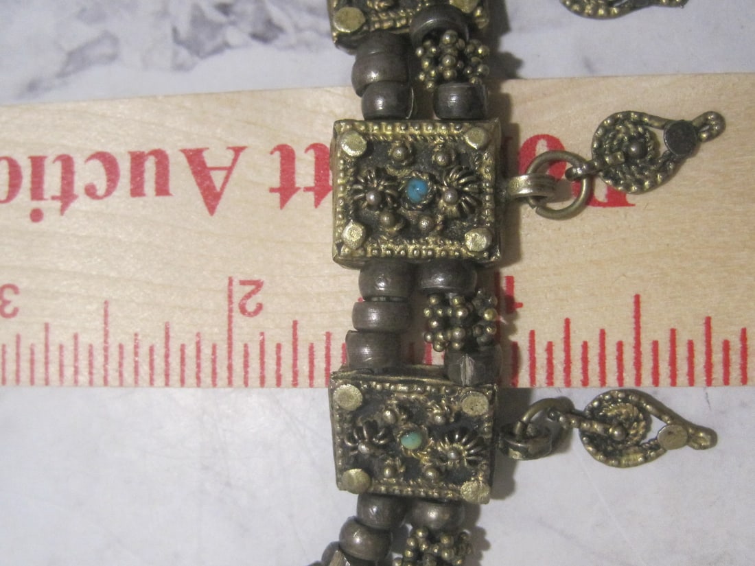 16" Antique Silver & Metal Choker with Turquoise Stones - 6