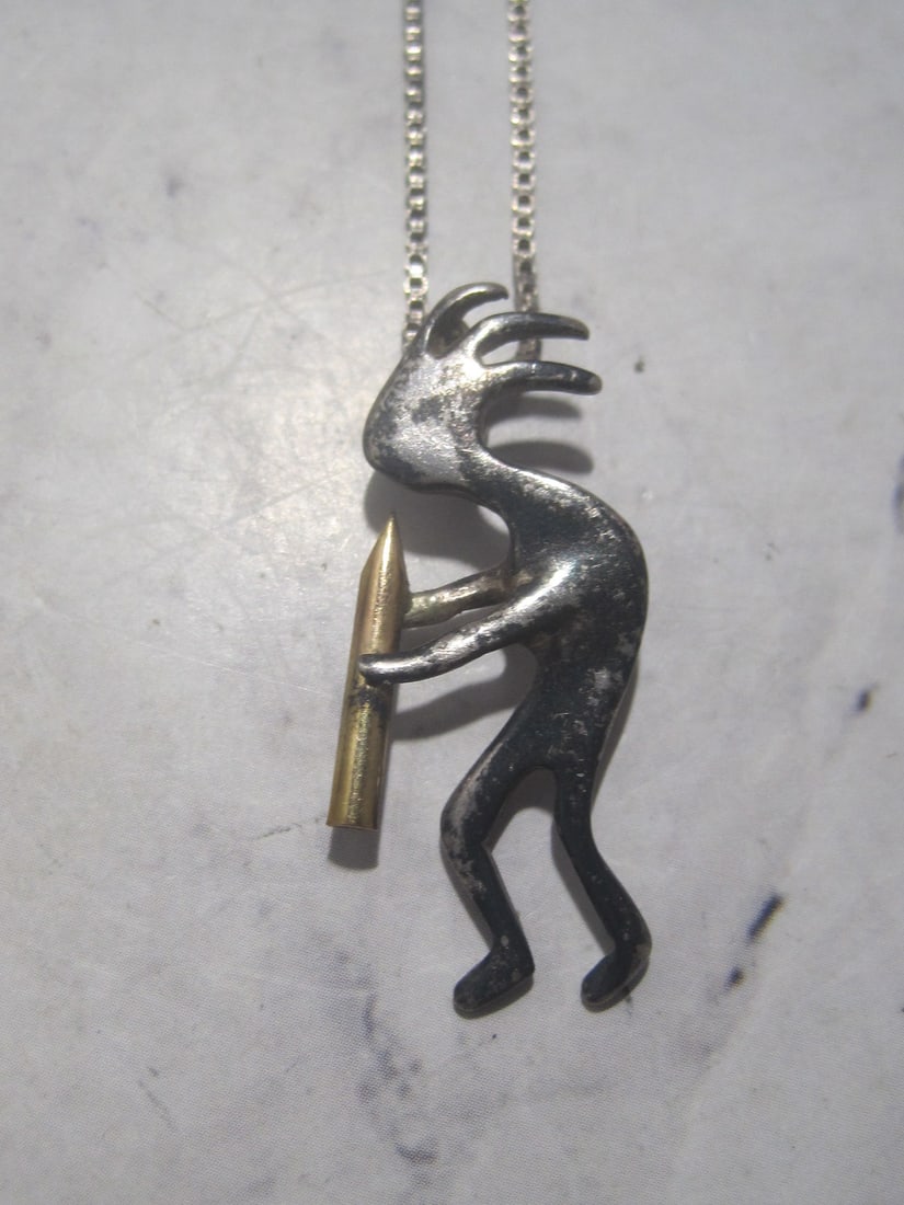 Sterling Silver Two Tone Kokopelli Pendant on 28" Sterling Silver Chain - 2