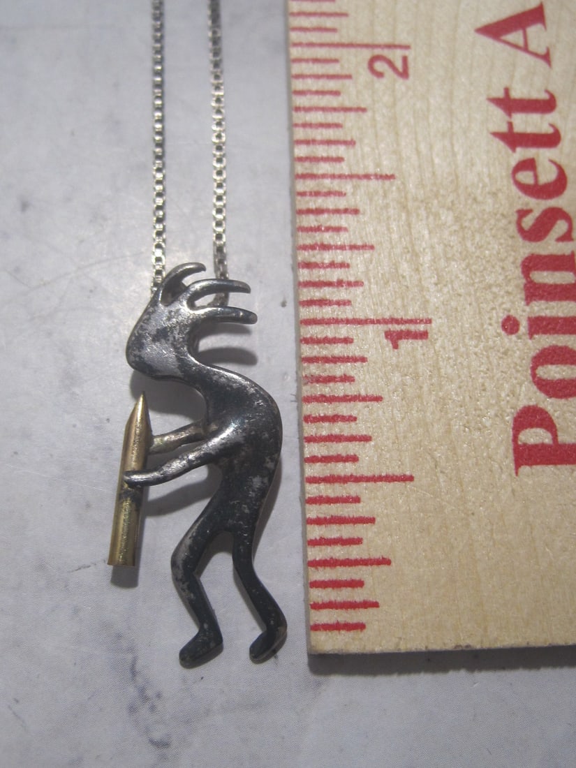 Sterling Silver Two Tone Kokopelli Pendant on 28" Sterling Silver Chain - 4