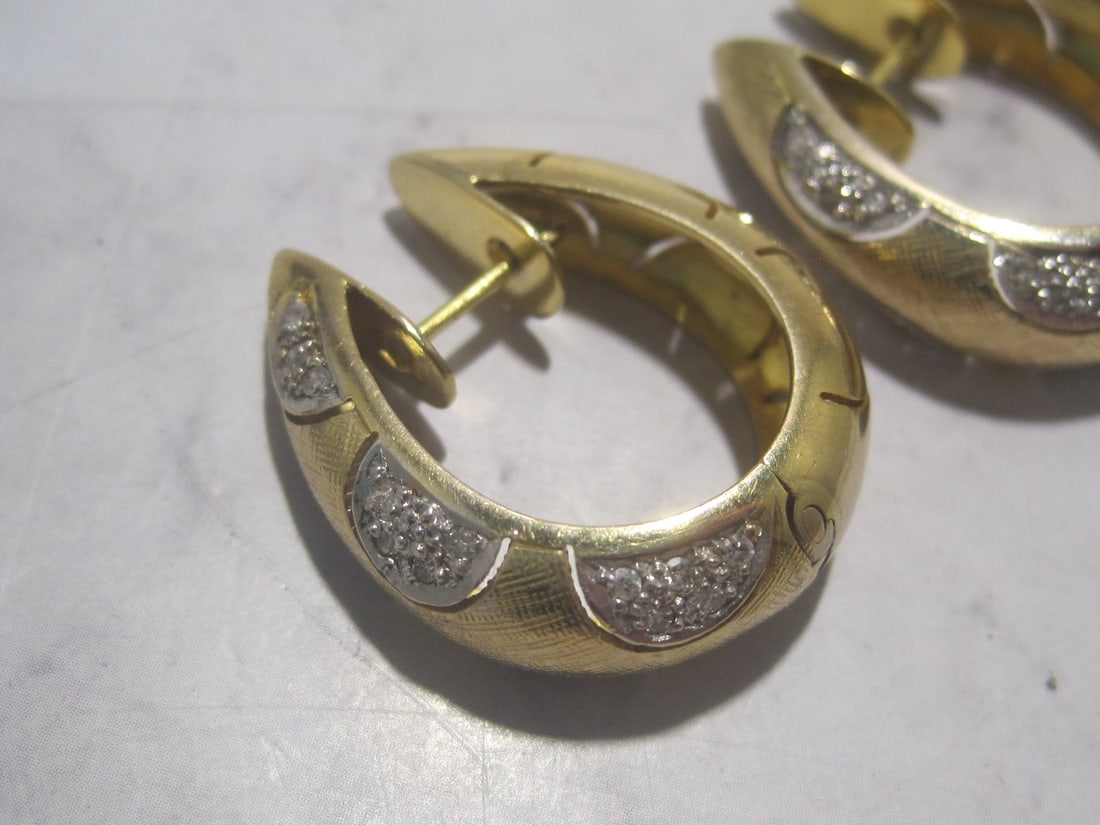14k Gold Diamond Hoop Earrings - 2