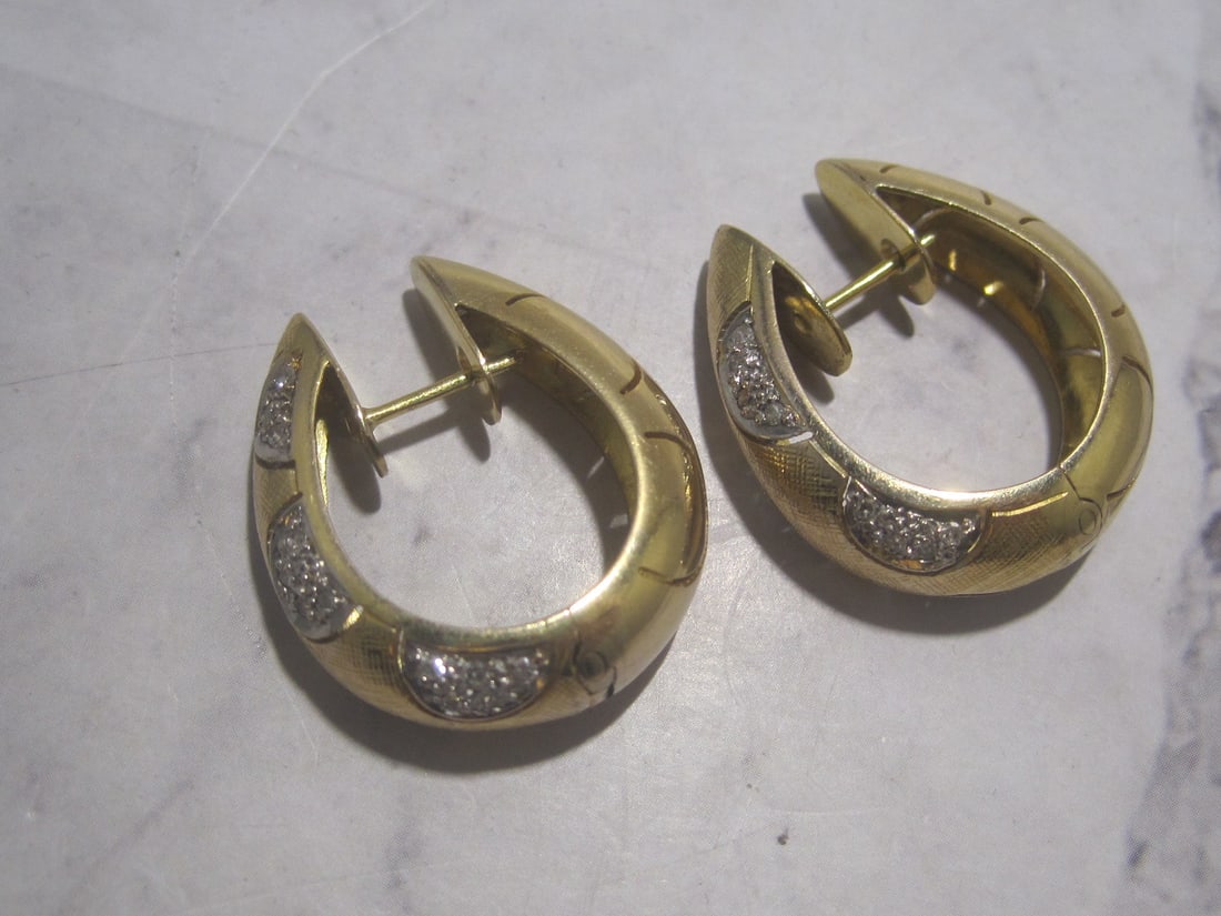 14k Gold Diamond Hoop Earrings - 3