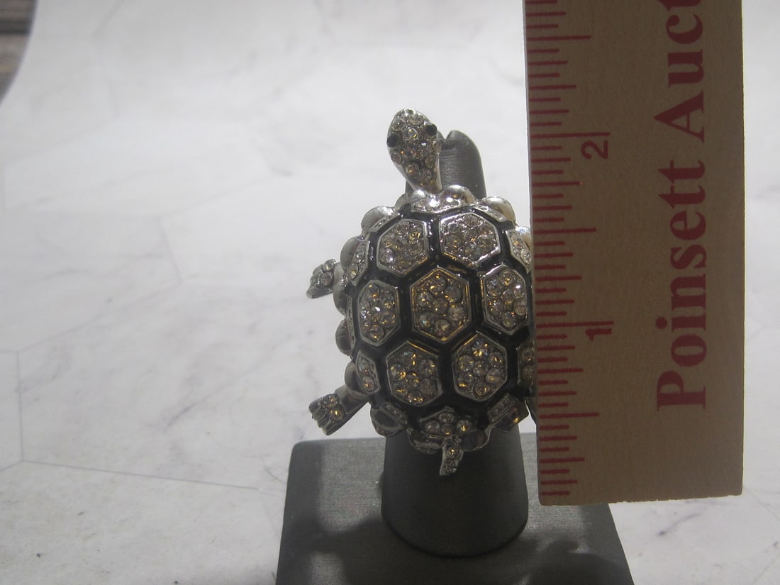 Silvertone Crystal Turtle Ring - 4