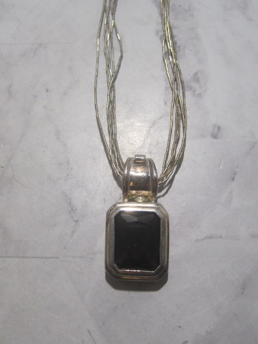 Sterling Silver 5 Strand Liquid Silver Necklace with Amethyst Pendant - 2