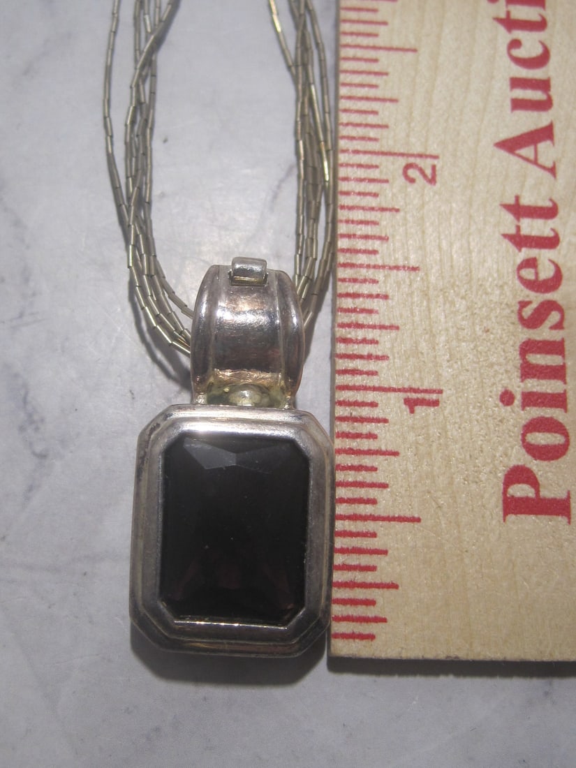 Sterling Silver 5 Strand Liquid Silver Necklace with Amethyst Pendant - 6