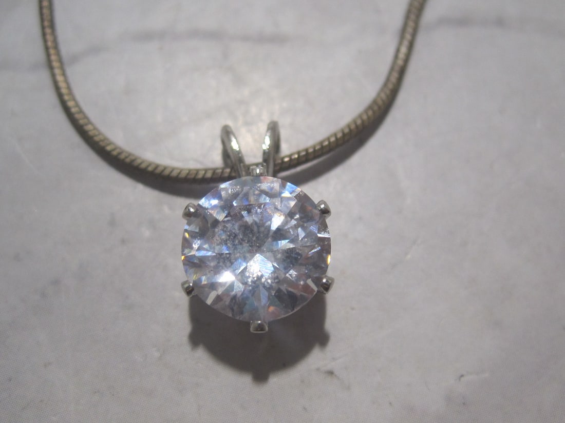 15" Sterling Silver Chain with CZ Pendant - 2