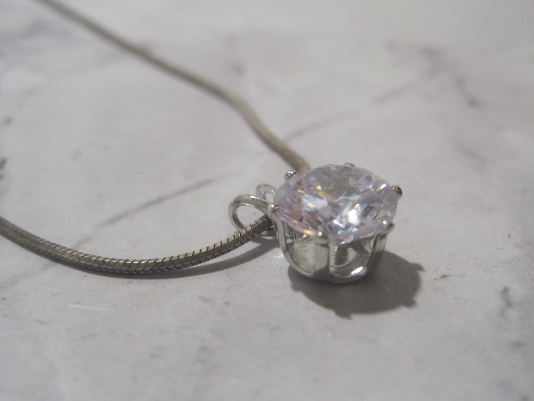 15" Sterling Silver Chain with CZ Pendant - 3