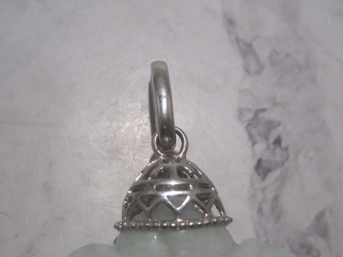 Sterling Silver Jade Carved Lotus Flower Pendant - 3