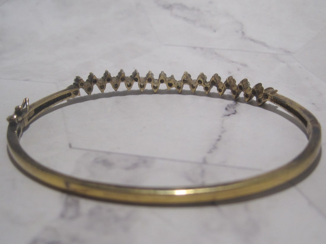 Gold over Sterling Silver CZ Bangle Bracelet - 4