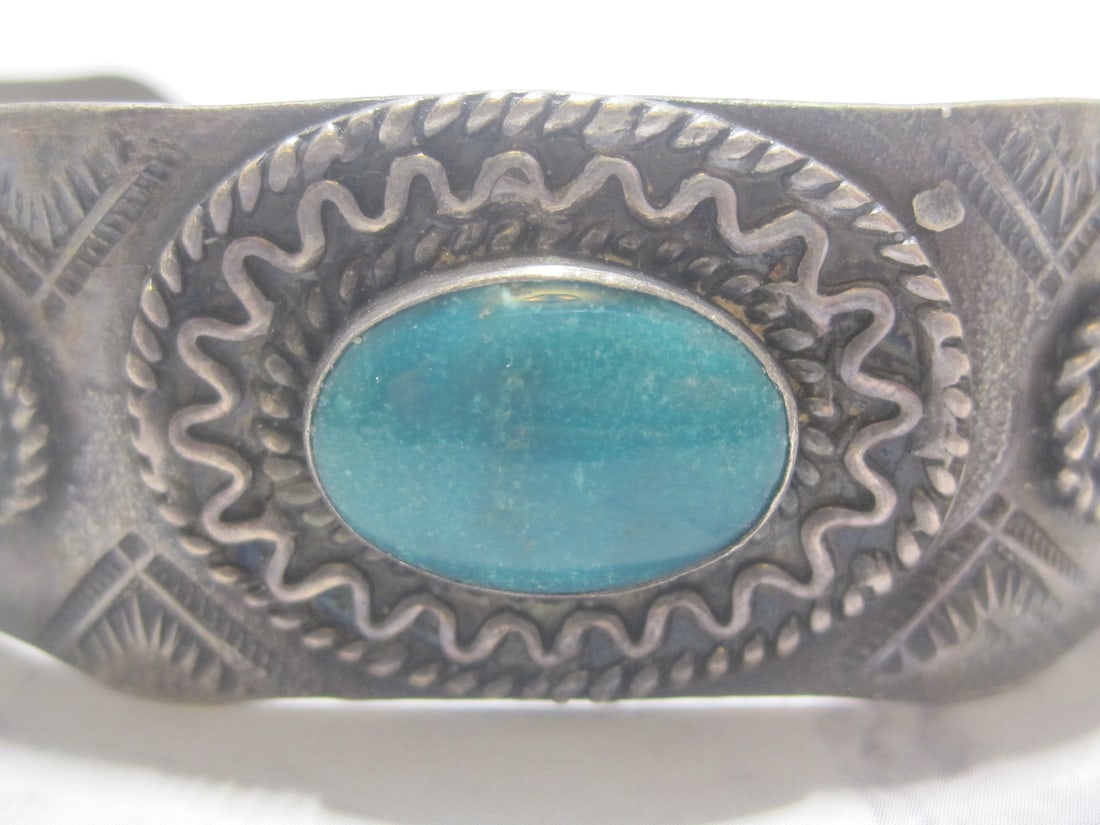 Sterling Silver Native American Cuff Bracelet with Turquoise Stone - 2