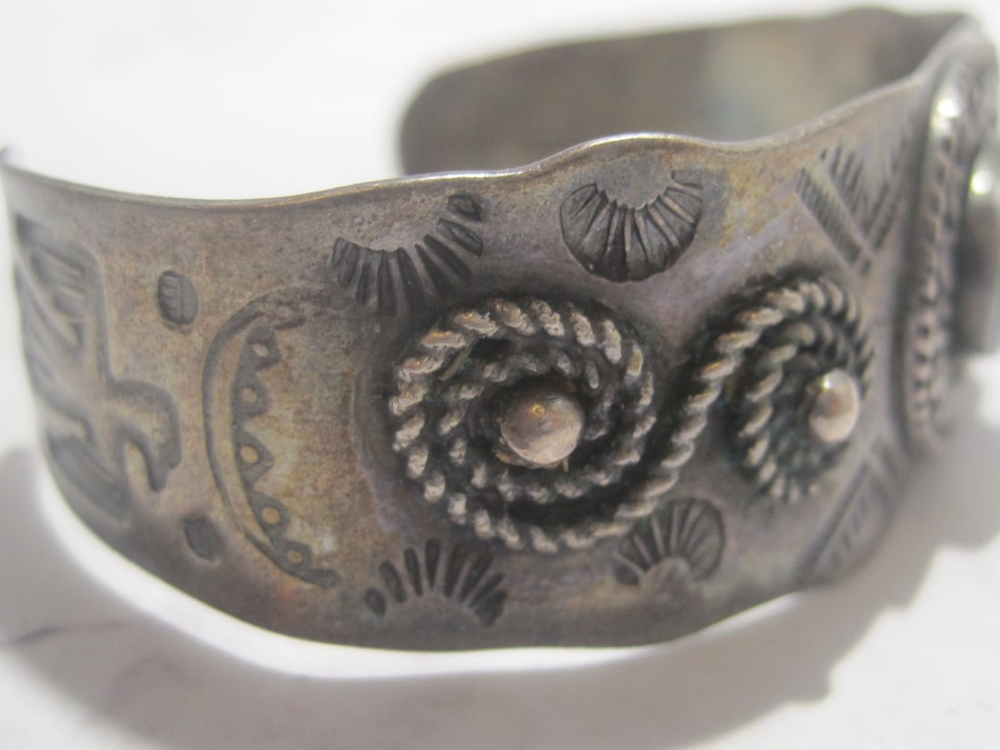 Sterling Silver Native American Cuff Bracelet with Turquoise Stone - 5