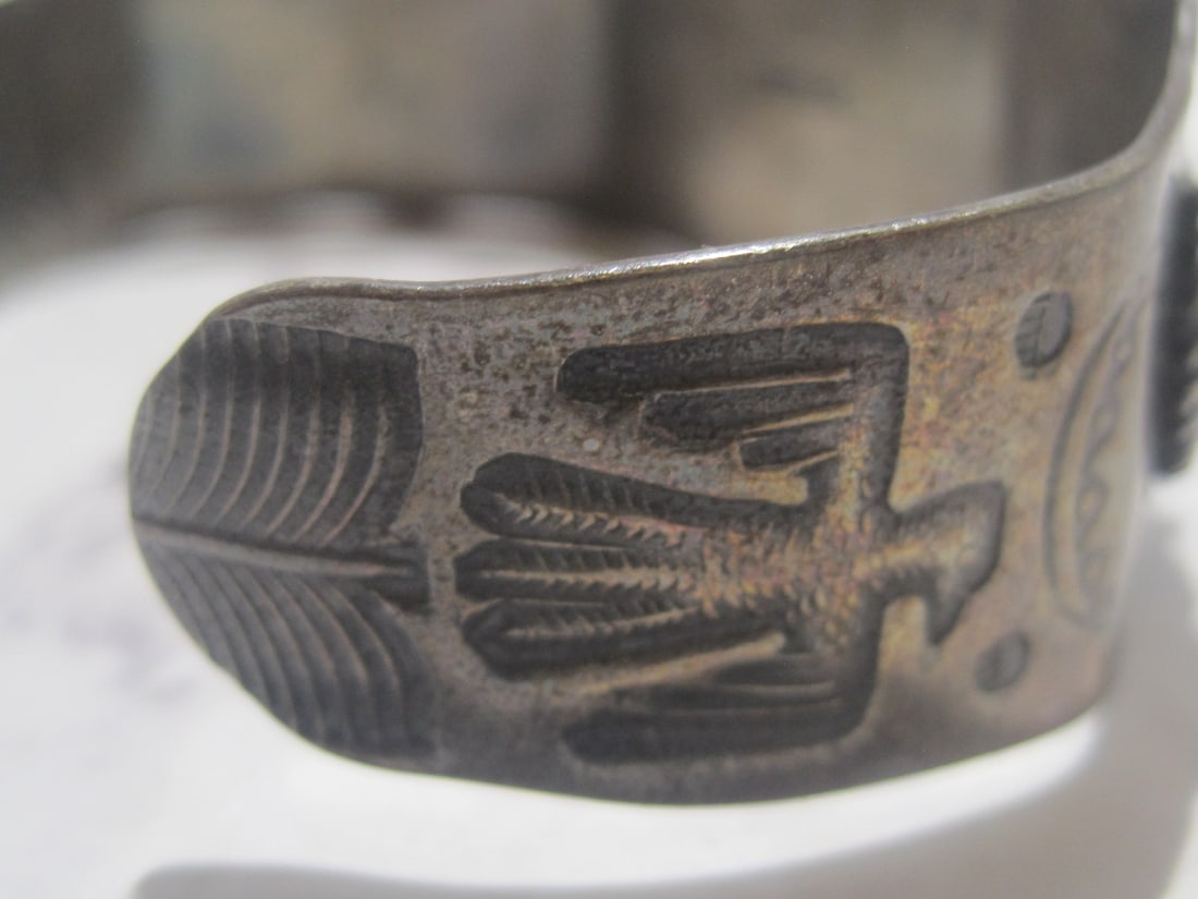 Sterling Silver Native American Cuff Bracelet with Turquoise Stone - 6