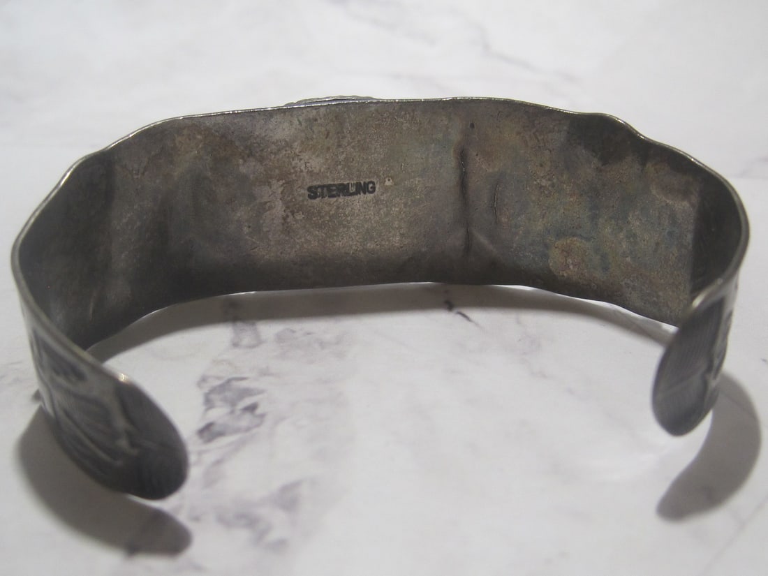 Sterling Silver Native American Cuff Bracelet with Turquoise Stone - 7