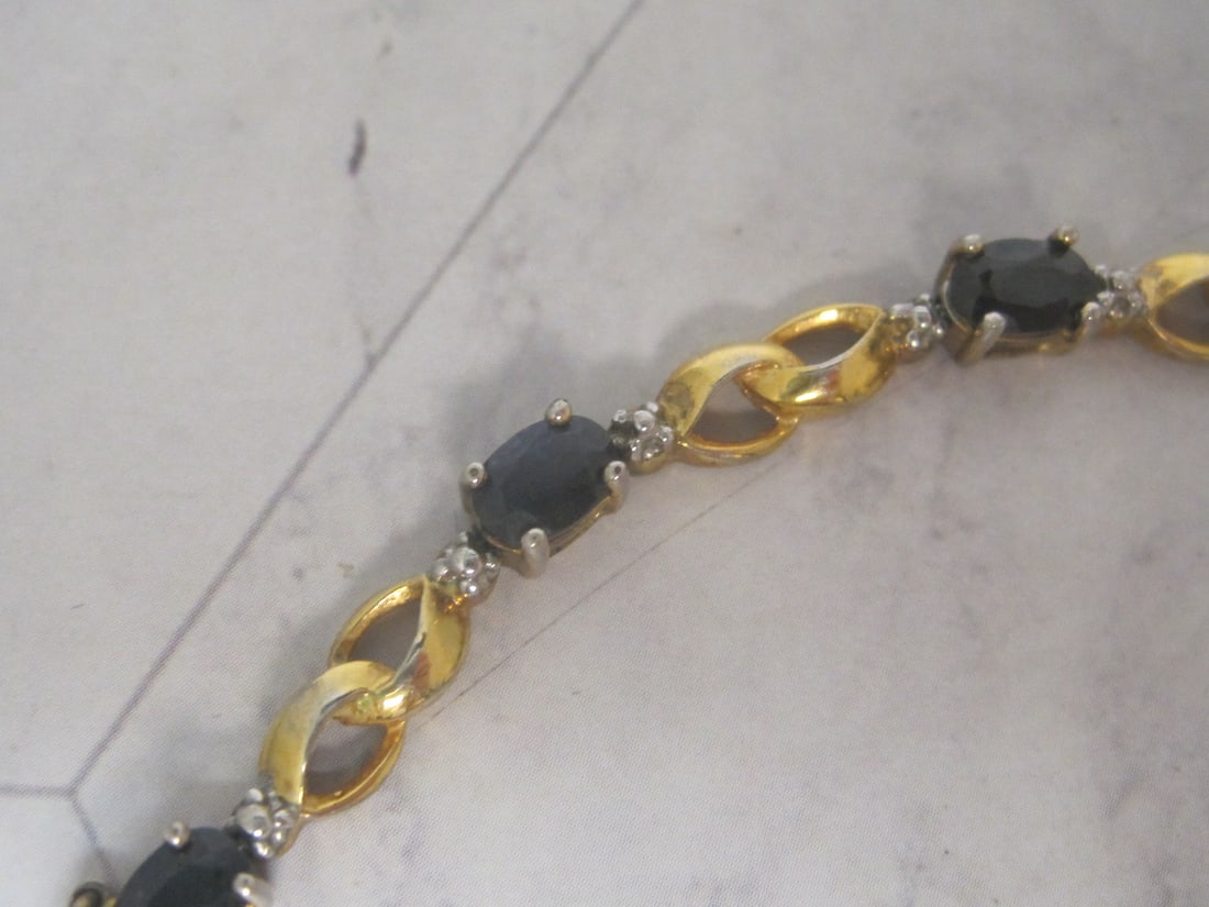7" Gold over Sterling Silver Sapphire & Diamond Bracelet - 2