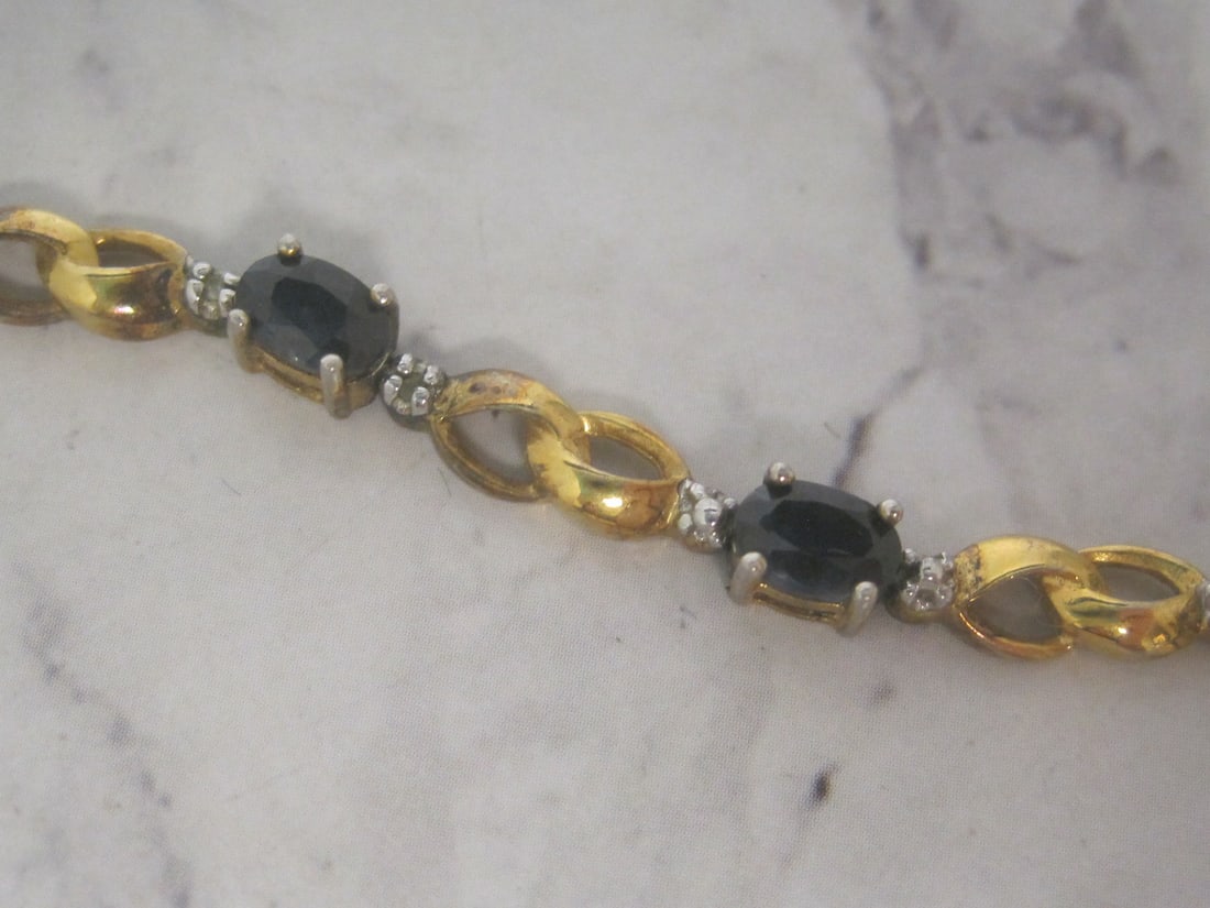 7" Gold over Sterling Silver Sapphire & Diamond Bracelet - 3