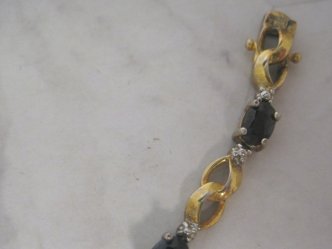 7" Gold over Sterling Silver Sapphire & Diamond Bracelet - 4