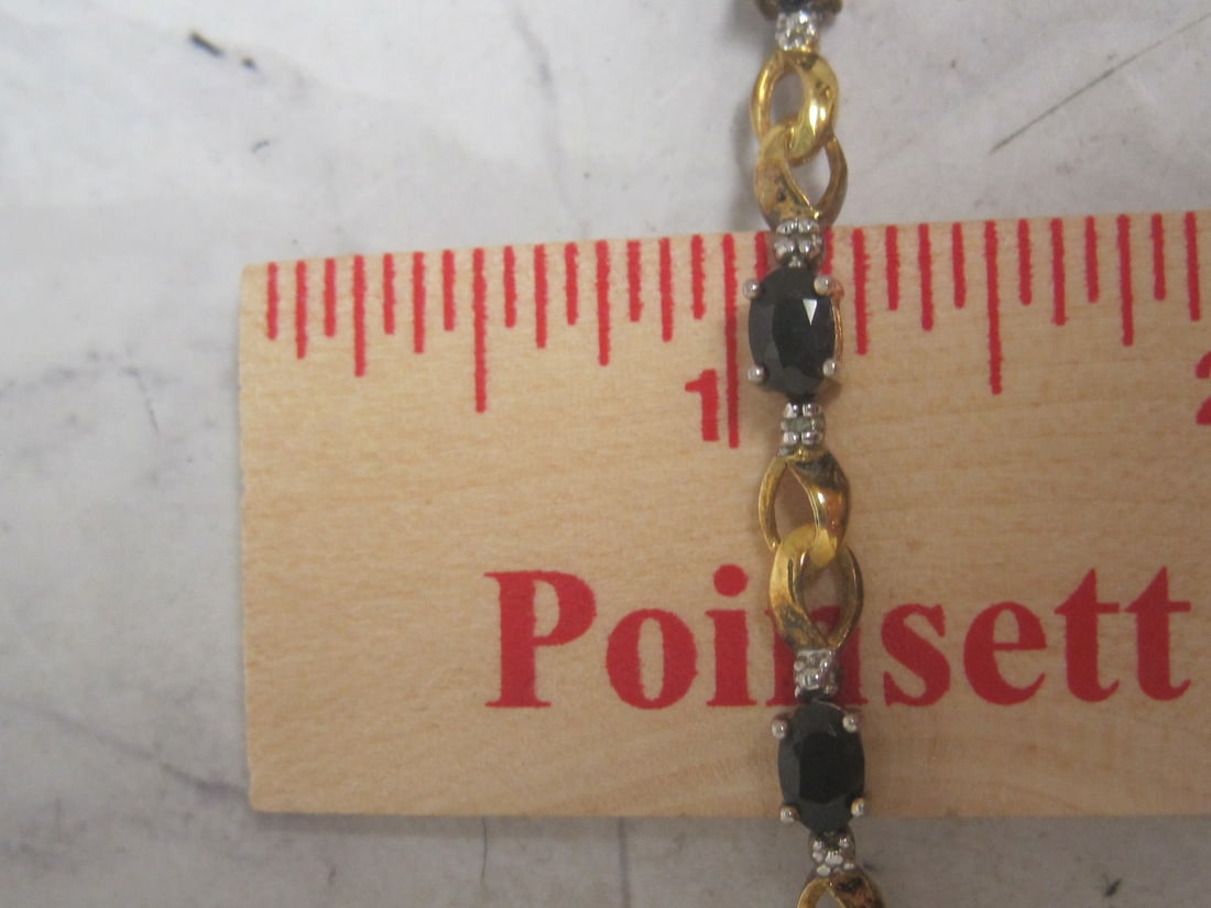 7" Gold over Sterling Silver Sapphire & Diamond Bracelet - 5