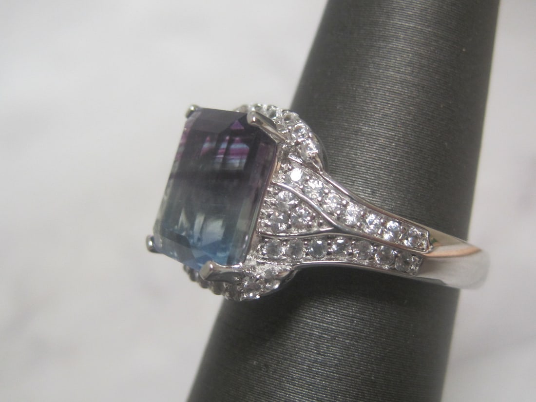 Sterling Silver Simulated Mystic Topaz & CZ Stone Ring - 2