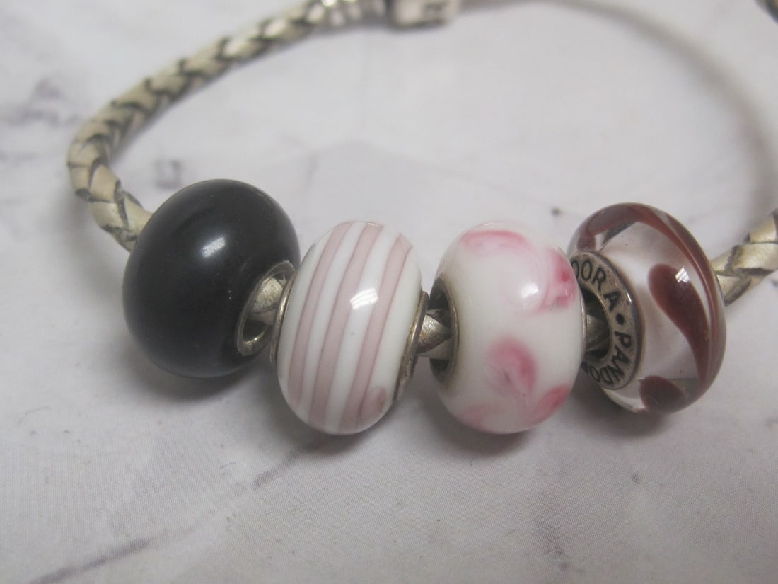 7" Pandora Style Rope Bracelet with 4 Beads - 2