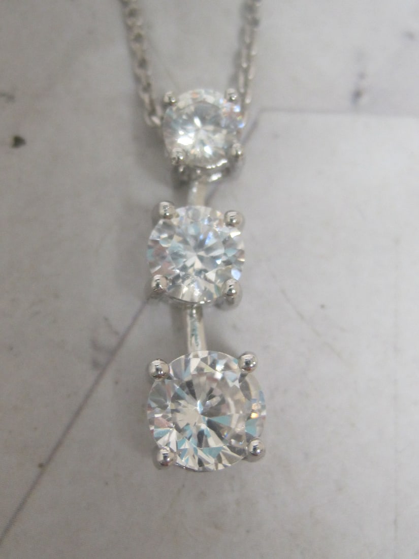 Sterling Silver CZ Pendant on 18" Sterling Silver Chain - 2