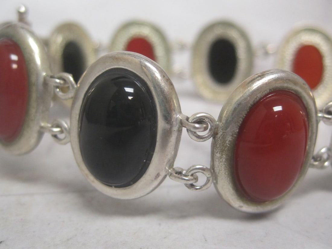 8" Sterling Silver Black Onyx & Red Carnelian Stones - 2