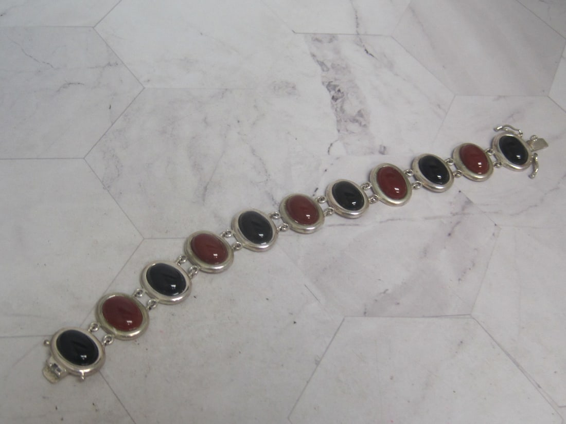8" Sterling Silver Black Onyx & Red Carnelian Stones - 3