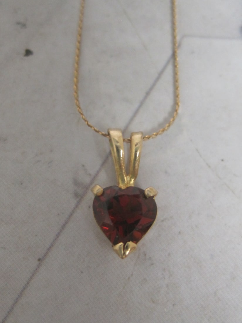 14k Gold Garnet Heart Pendant on 16" 14k Gold Chain - 2