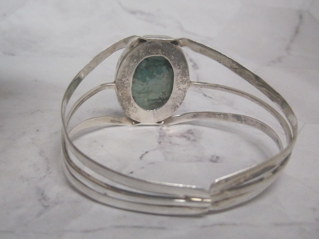 Sterling Silver Native American Style Cuff Bracelet with Stone - 3