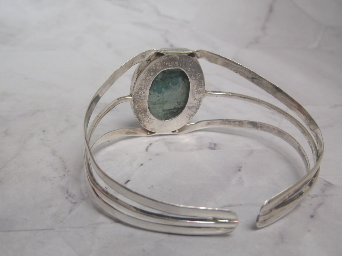 Sterling Silver Native American Style Cuff Bracelet with Stone - 4