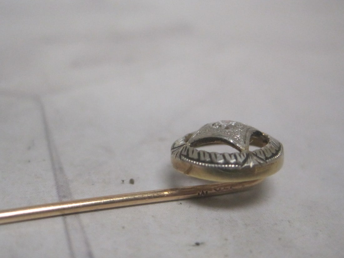 14k Gold Antique Diamond Stick Pin - 3