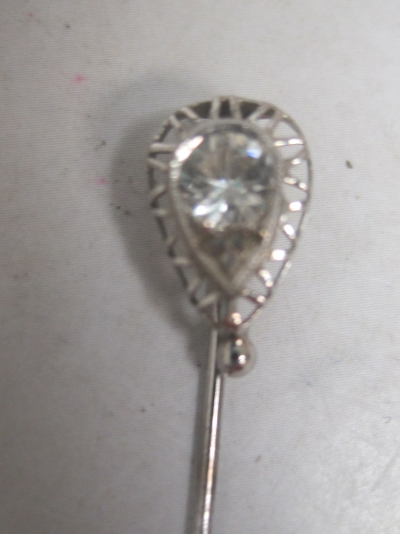 14k White Gold Antique Stick Pin - 2