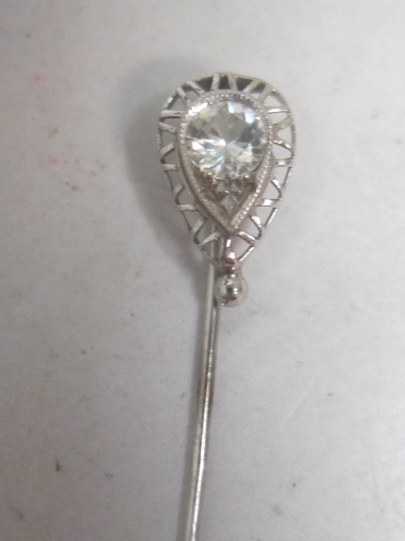 14k White Gold Antique Stick Pin - 4