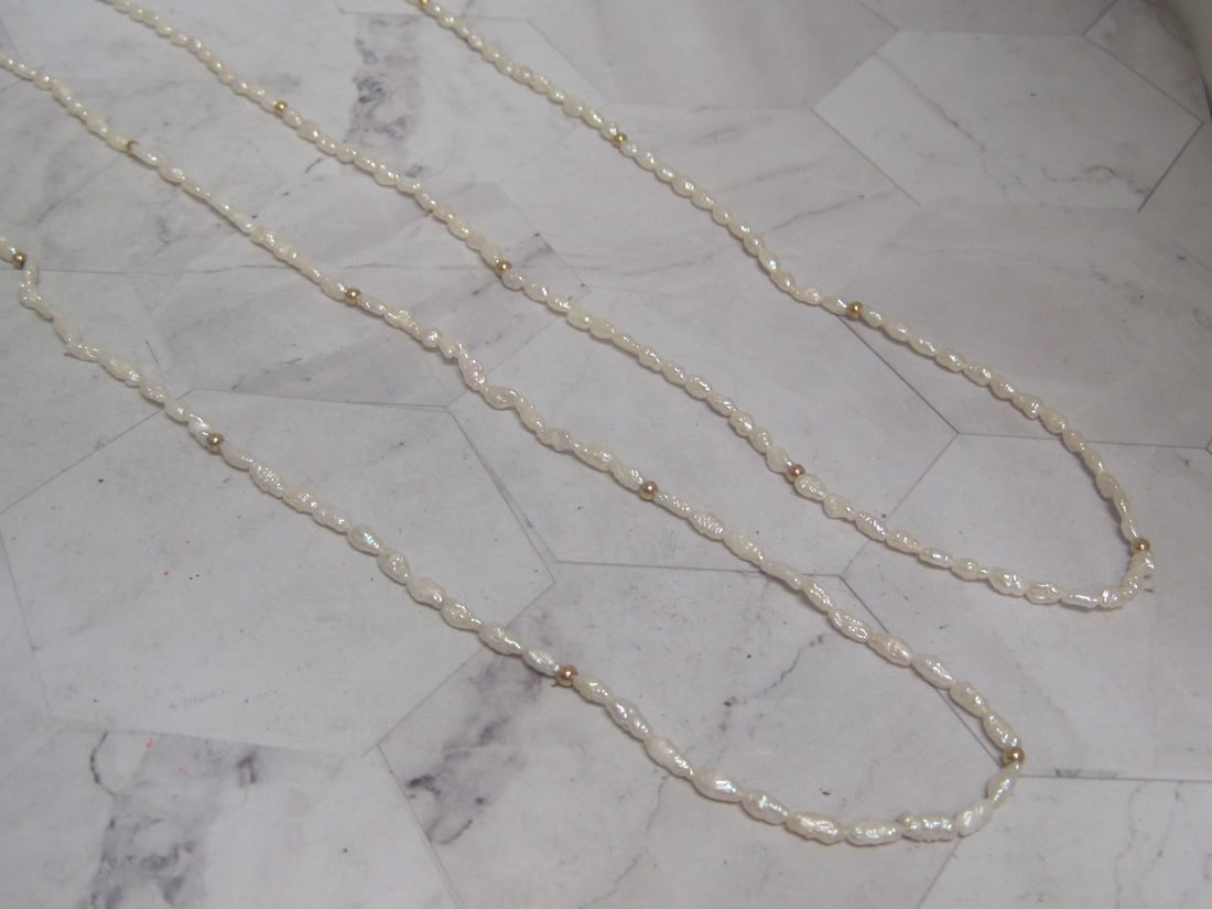 Pair of 2 30" Fresh Water Pearl Necklaces with 14k Gold Beads: . 