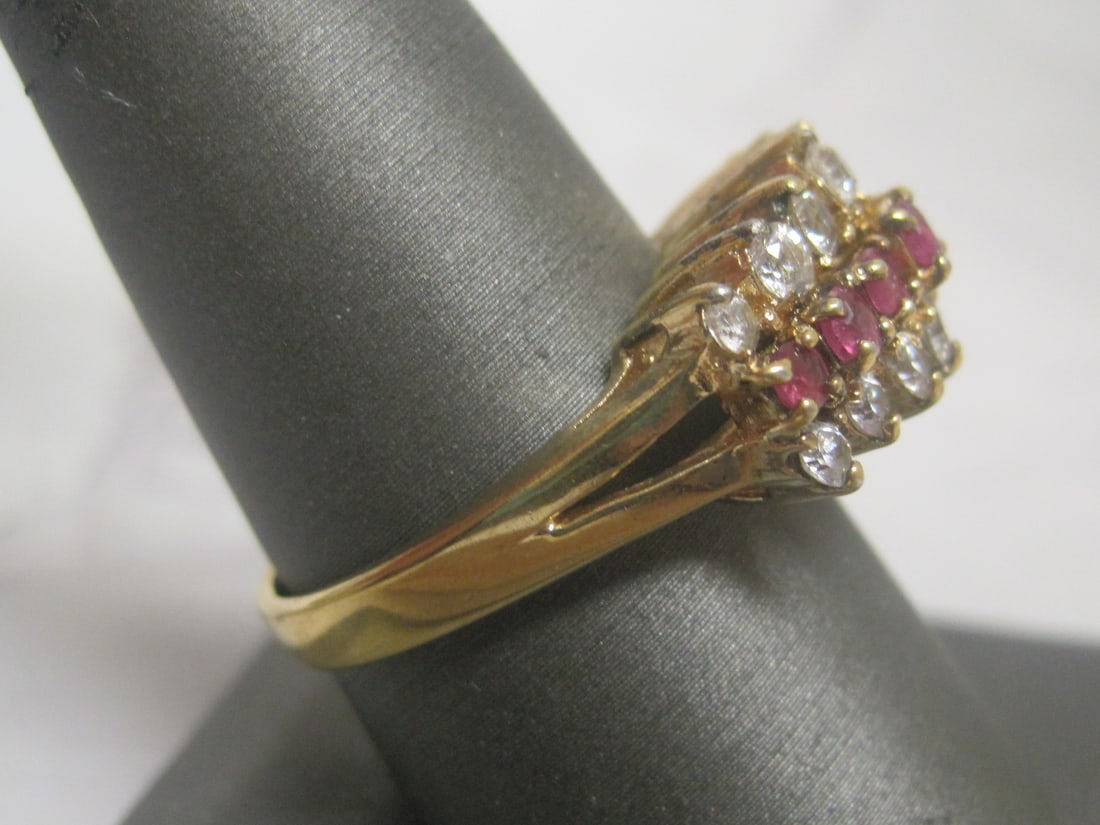 Gold over Sterling Silver Ring with Red & CZ Stones - 3
