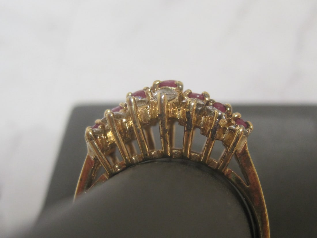 Gold over Sterling Silver Ring with Red & CZ Stones - 4