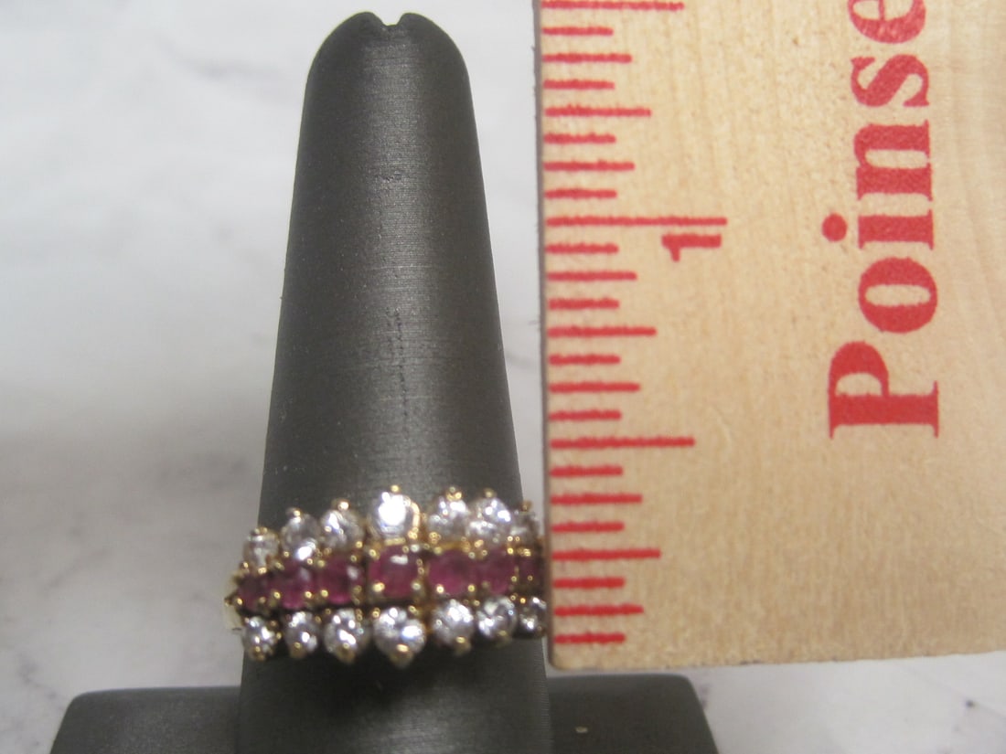 Gold over Sterling Silver Ring with Red & CZ Stones - 5