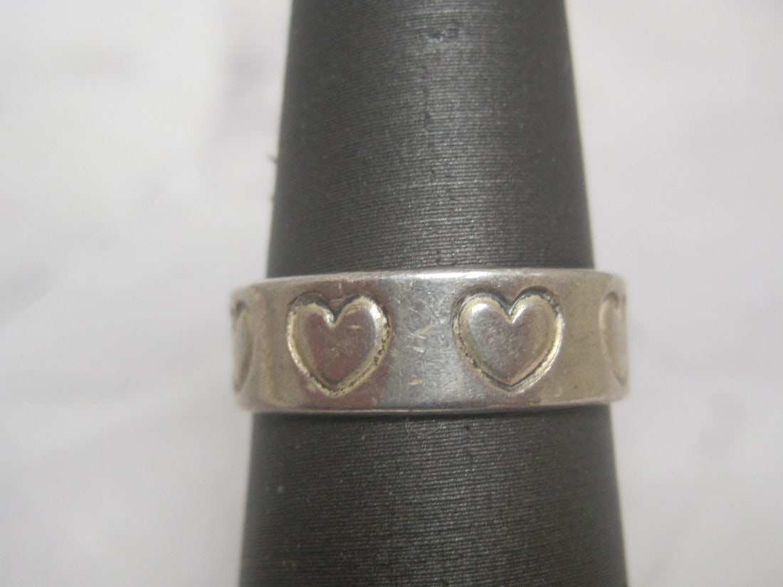 Sterling Silver Band Ring with Hearts (1 of 2)