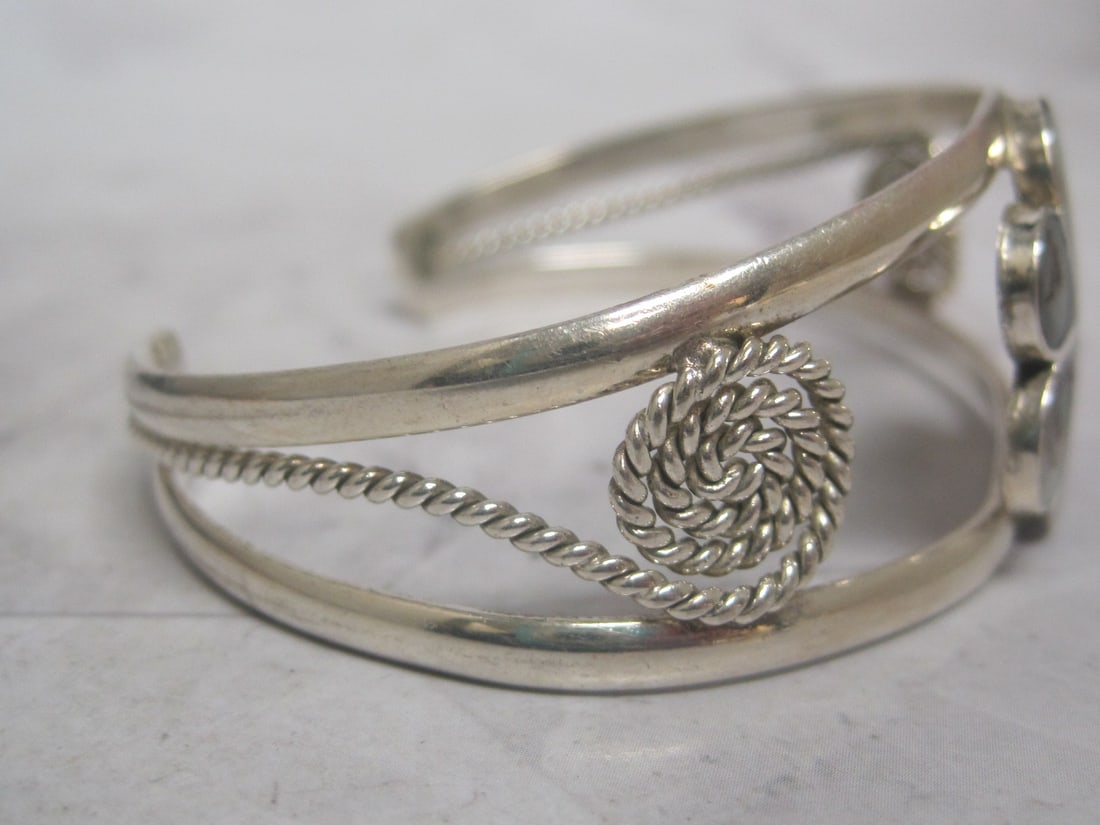 Sterling Silver Cuff Bracelet with Mother of Pearl Flower - 3