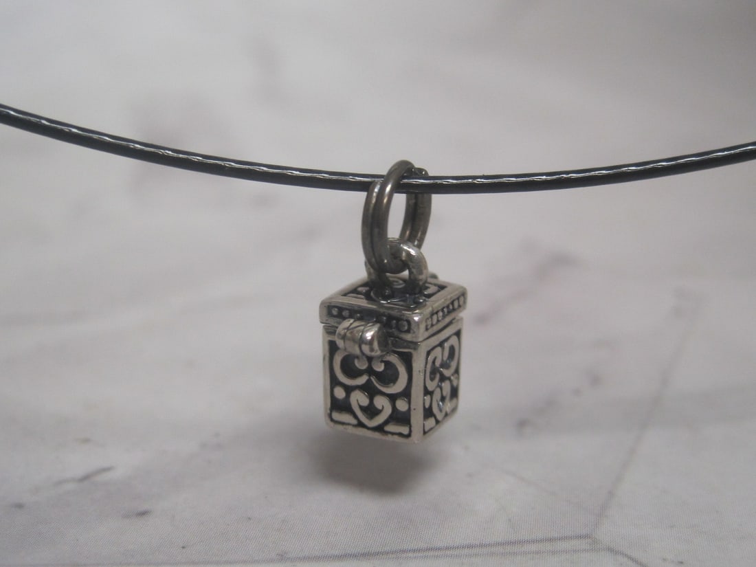Black Wire Necklace with Sterling Silver Prayer Box Pendant - 2