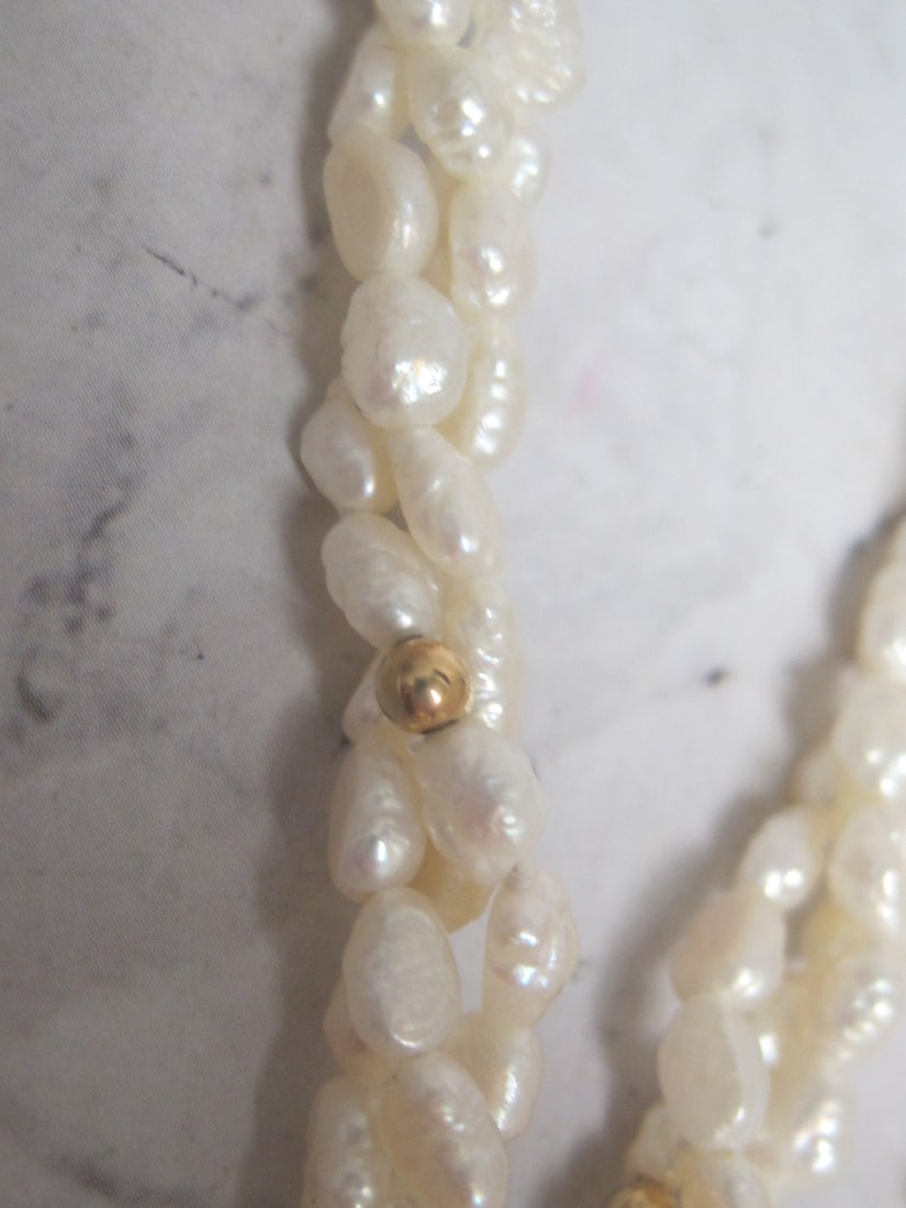 30" Freshwater Pearl Triple Strand Necklace with 14k Gold Beads - 2