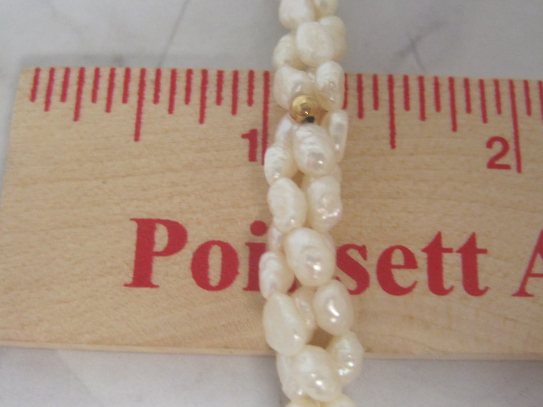 30" Freshwater Pearl Triple Strand Necklace with 14k Gold Beads - 4