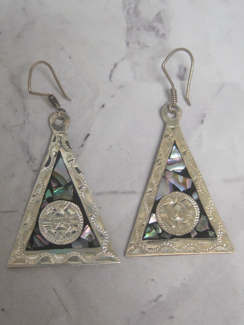 Sterling Silver Earrings Etched with Mother of Pearl Inlay (1 of 4)