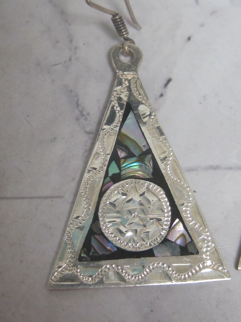 Sterling Silver Earrings Etched with Mother of Pearl Inlay - 2