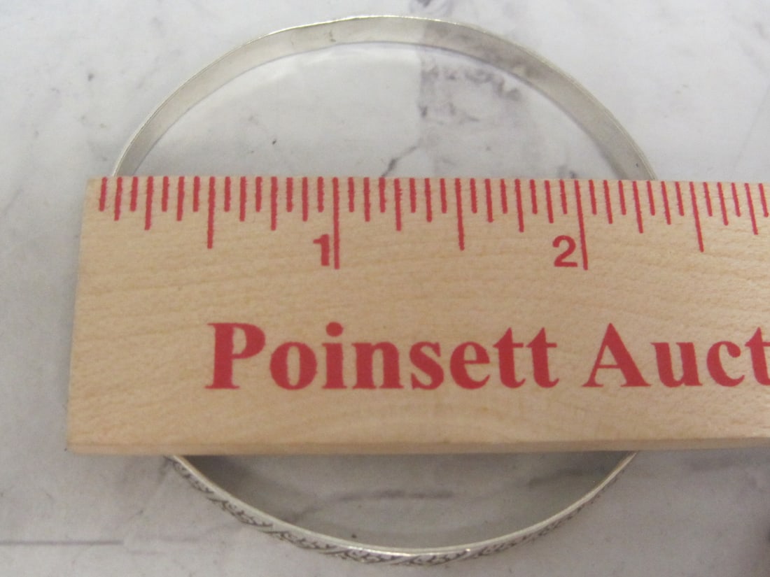 Mexican Silver Etched Bangle Bracelet - 4