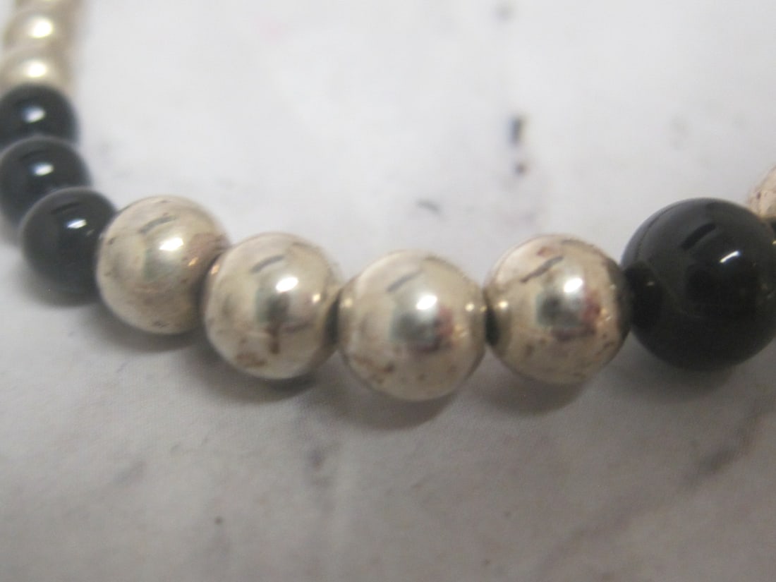 6" Sterling Silver & Onyx Bead Bracelet - 2